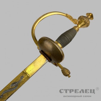 фото — шпага прусская пехотная офицерская с украшенным клинком, 19 век